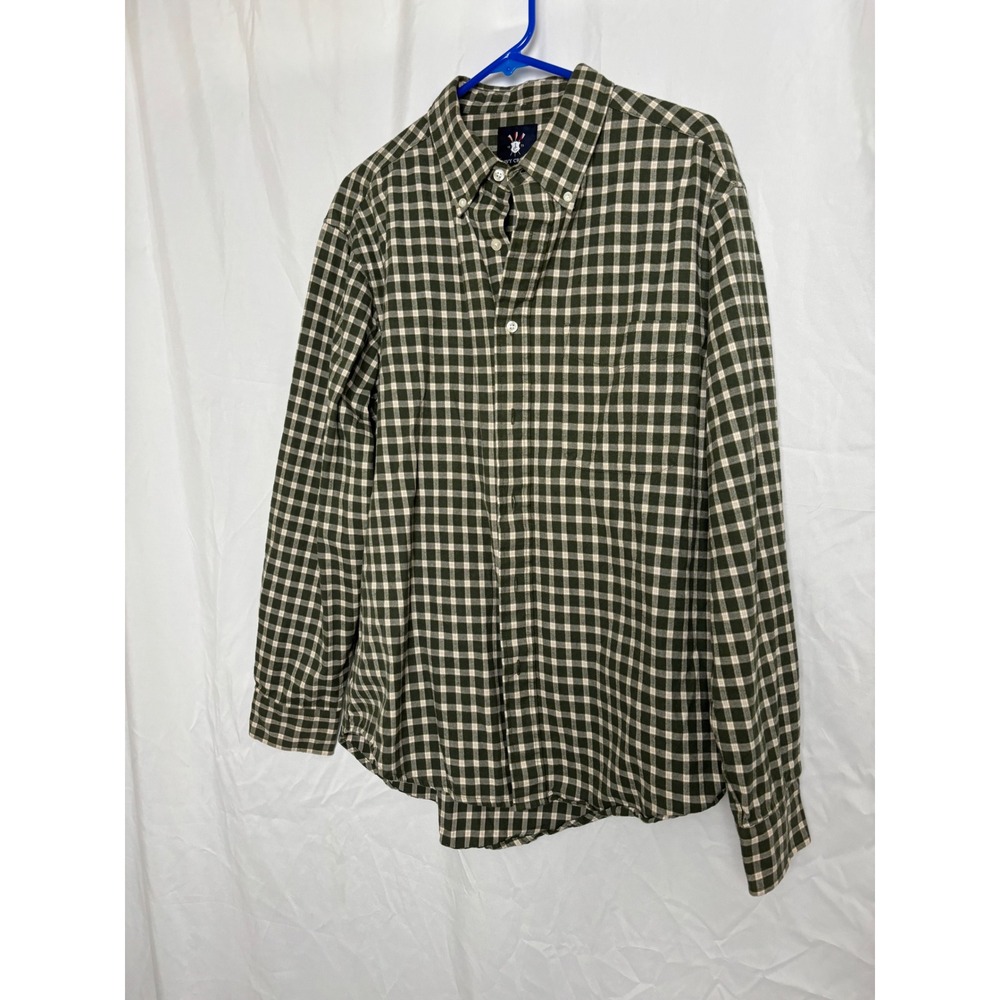 Ivy Crew Mens L Olive Green Gingham Plaid Cotton Button Down Shirt Long Sleeve